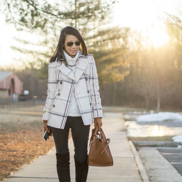 COACH Tattersall Short Plaid Trench Coat - Picture 1 of 15